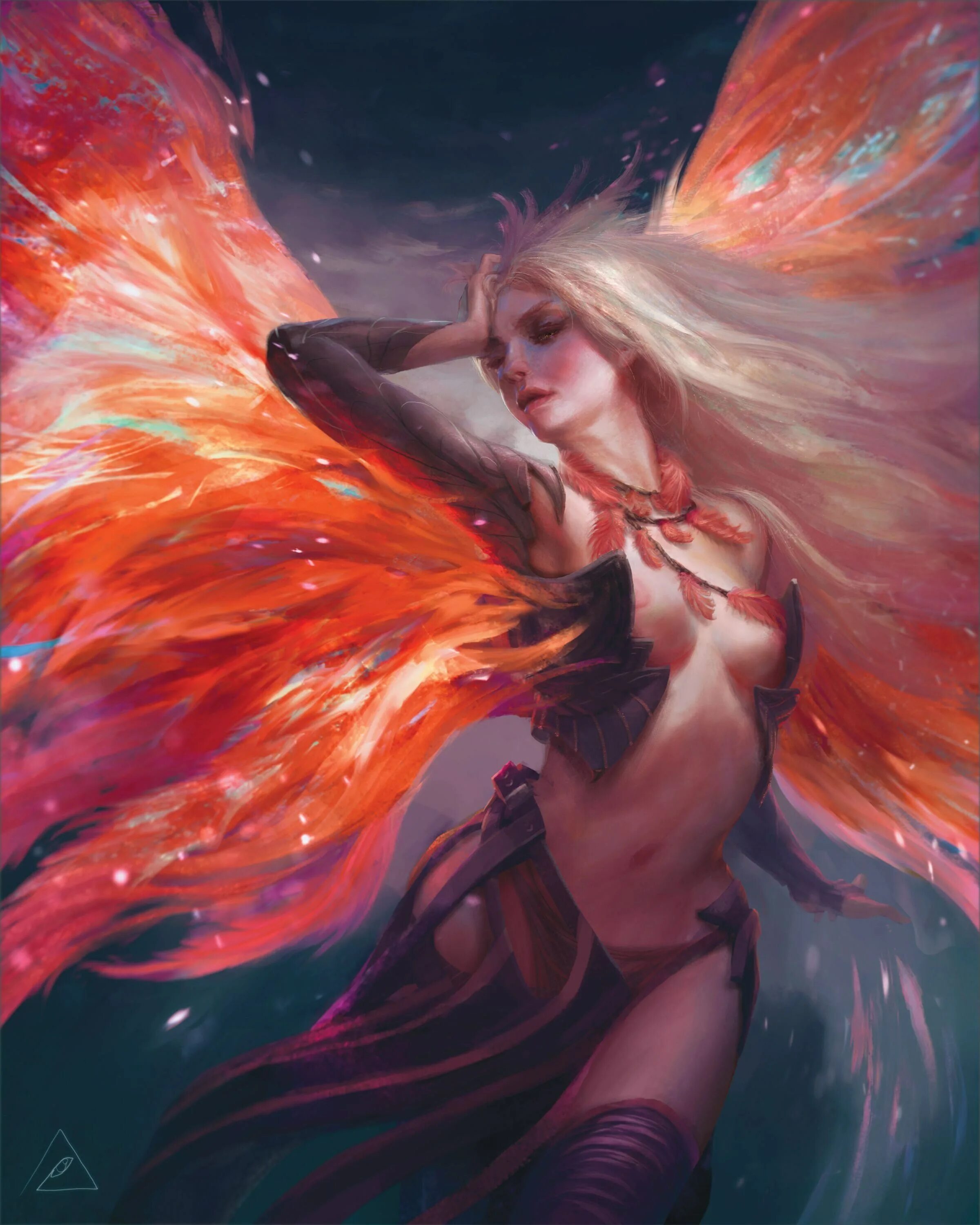 Птица феникс девушка. Девушка Феникс. Девушка с огненными крыльями. Ангел арт. Девушка с крыльями Феникса.