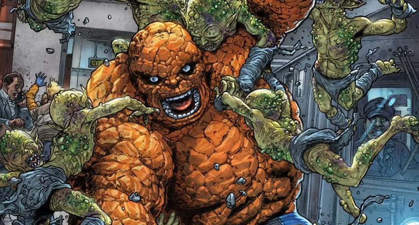 Thing later. Марвел зомби фантастическая четверка. Фантастическая четверка зомби Марвел комикс. Фантастическая четверка Бен Гримм. Песочный человек Марвел зомби.