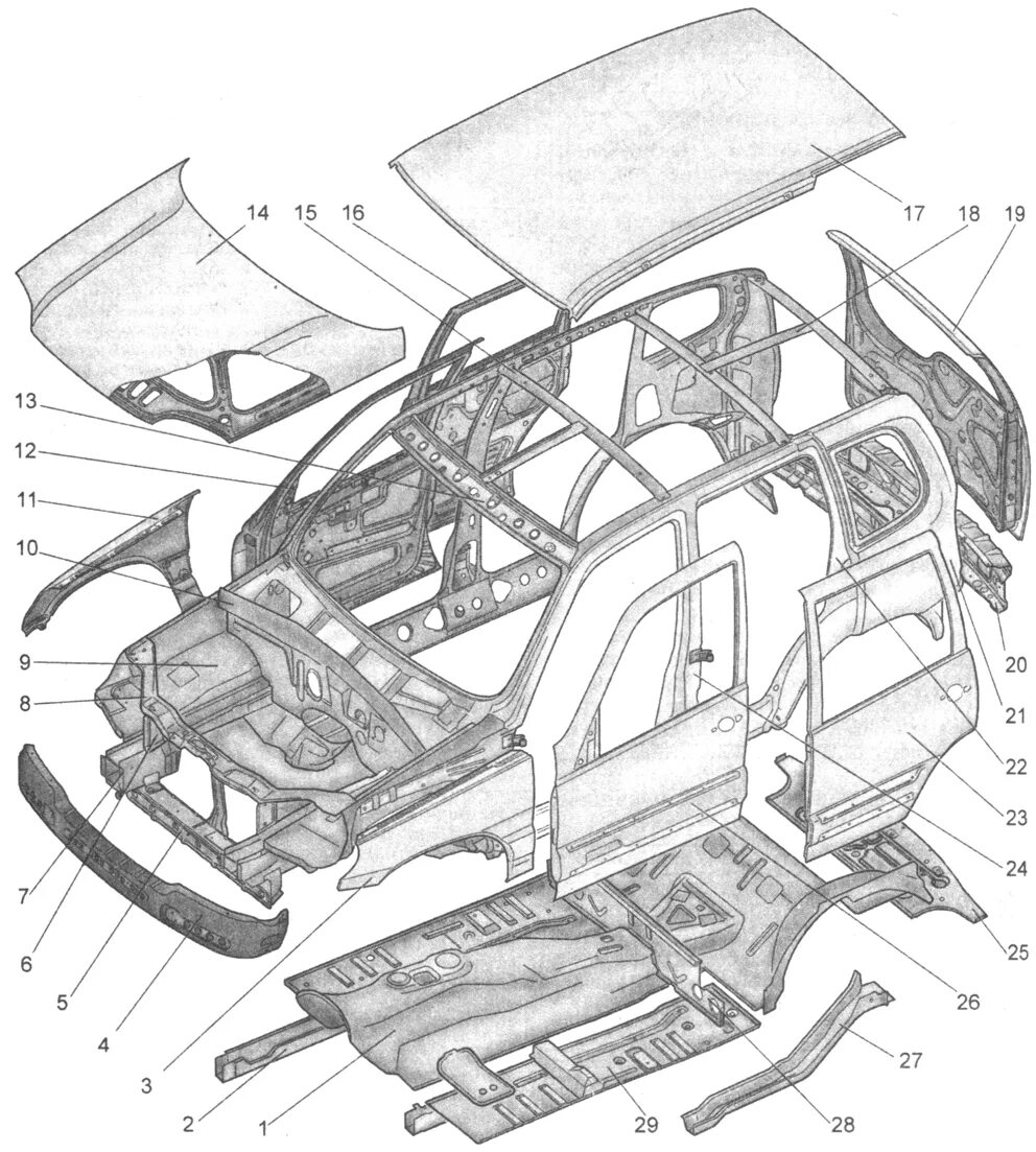 Детали кузова каталоги. Детали кузова 2123 Шевроле Нива. ВАЗ 2123 кузов чертеж. Каркас передка Нива Шевроле. Схема кузова Нива 2121.