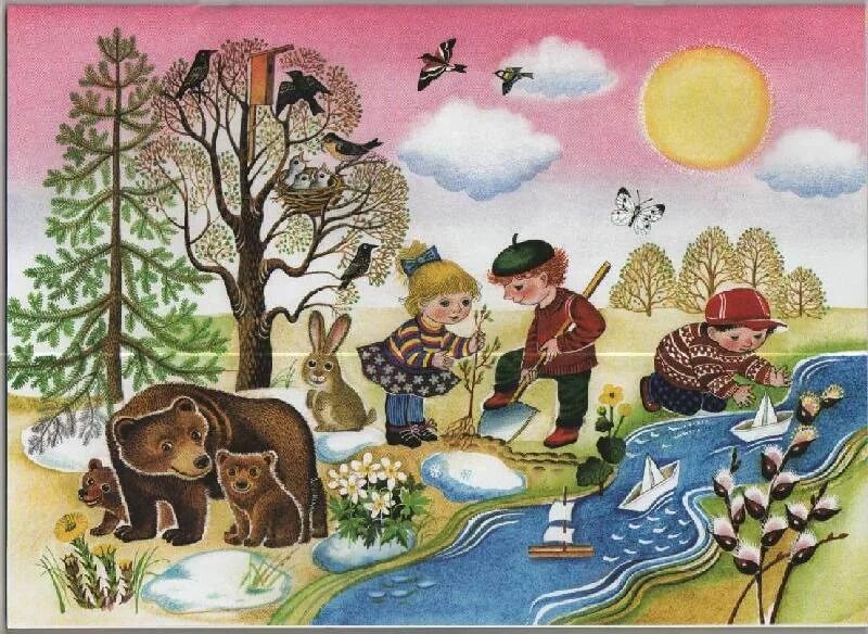 Дети на прогулке весной. Детские весенние рисунки. Март занятие. Подснежник для дошкольников. Изо в подготовительной группе.