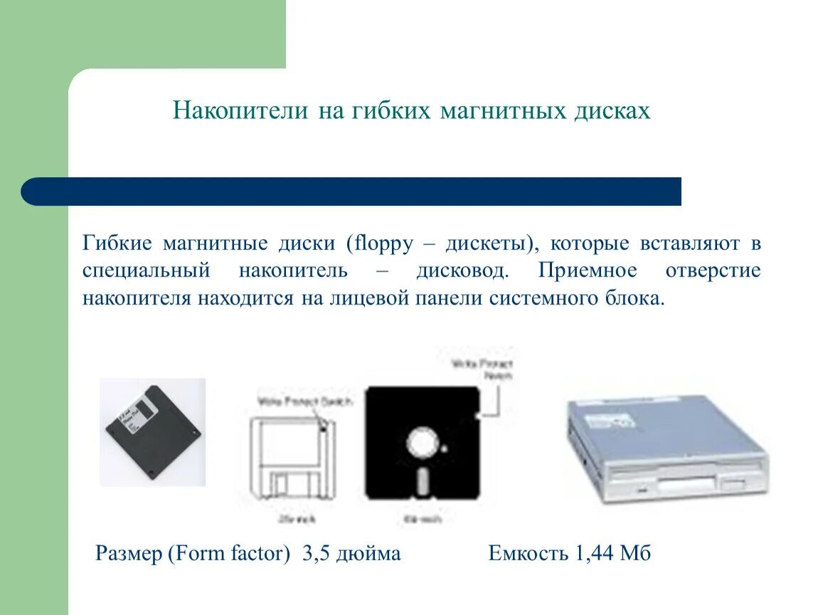 Накопитель на гибких магнитных дисках (НГМД – дисковод). 1. Накопитель на гибких магнитных дисках (НГМД – дисковод).. Дискеты (накопители на оптических дисках (НГМД)). Гибкий магнитный диск.