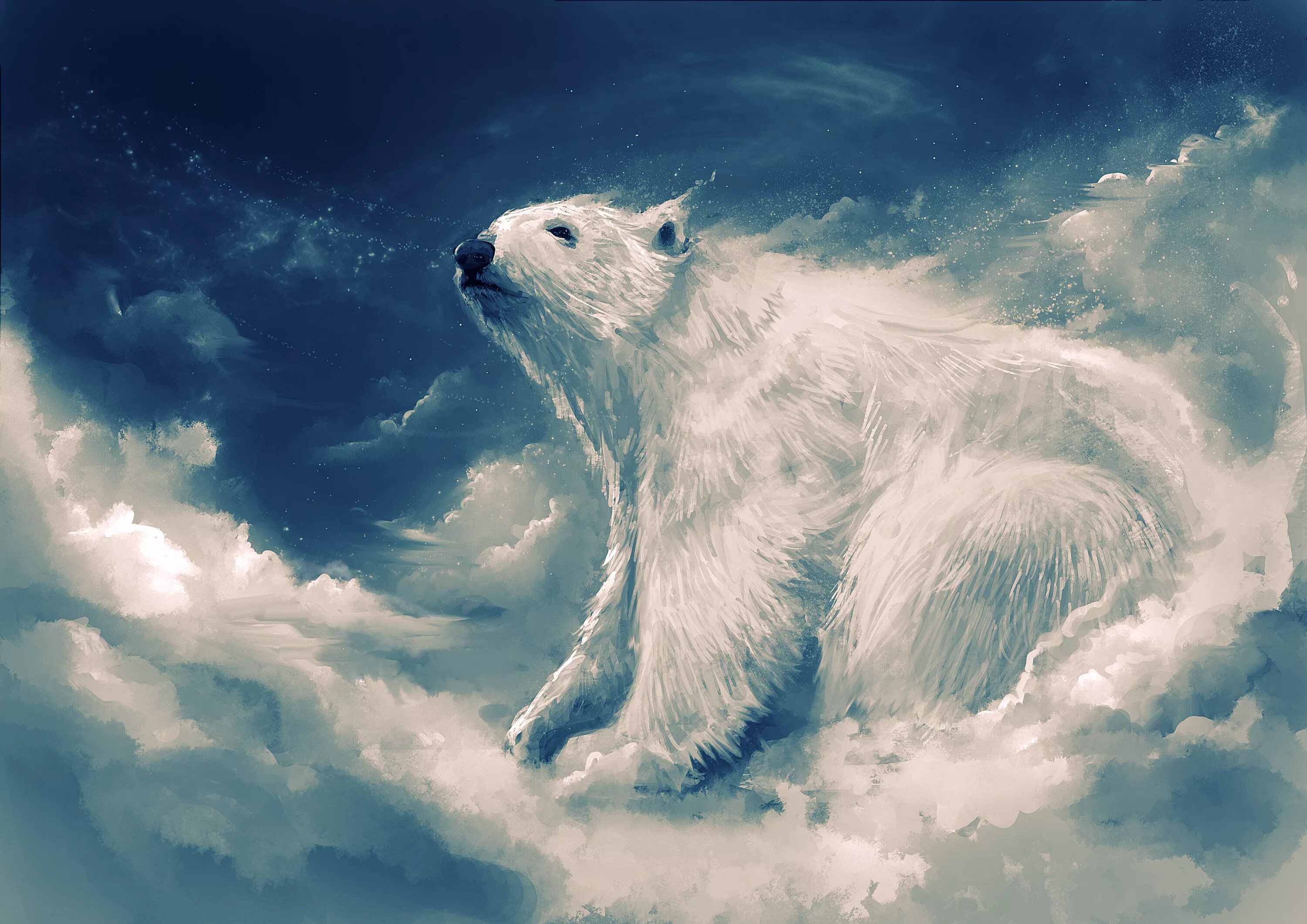 Небесные обитатели. Медведь арт. Белый медведь. Медведь фэнтези. Белый медведь арт.
