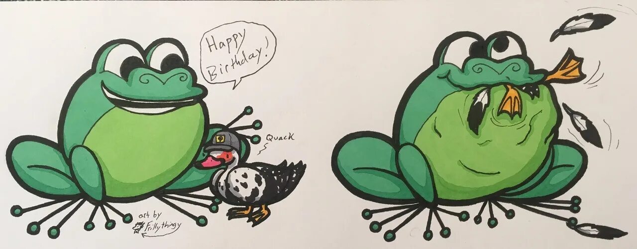 Frog duck. Frog and duck. фрогги трехголовая лягушка. монстр фрогги рисунок. jimmy the giant frog комикс.