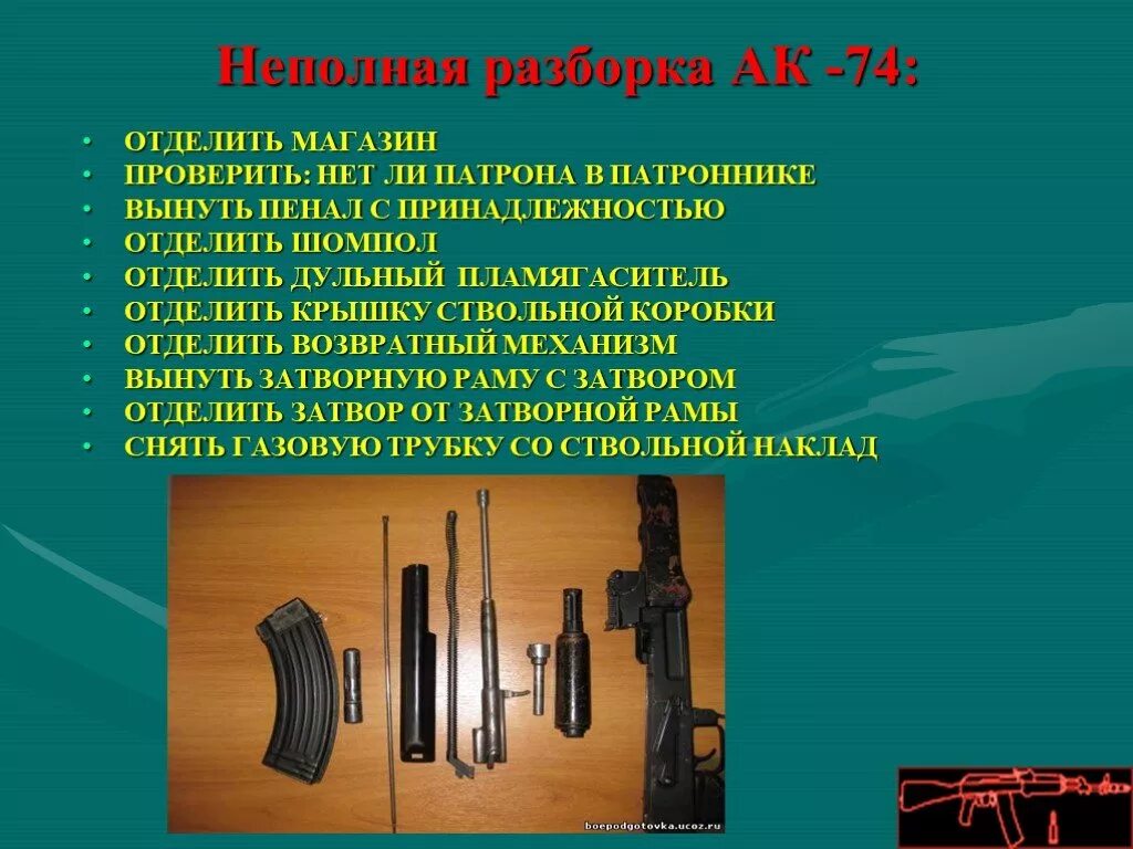 За сколько разбирают автомат. Неполная разборка автомата Калашникова 74. Неполная сборка и разборка АК-74. АК-74м порядок неполной разборки и сборки. Сборка разборка автомата АК-74 последовательность.