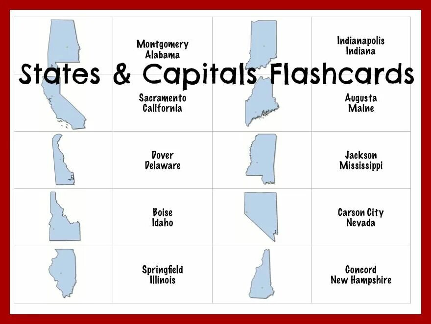 States & Capitals game. Learn States. Capital Flashcard.