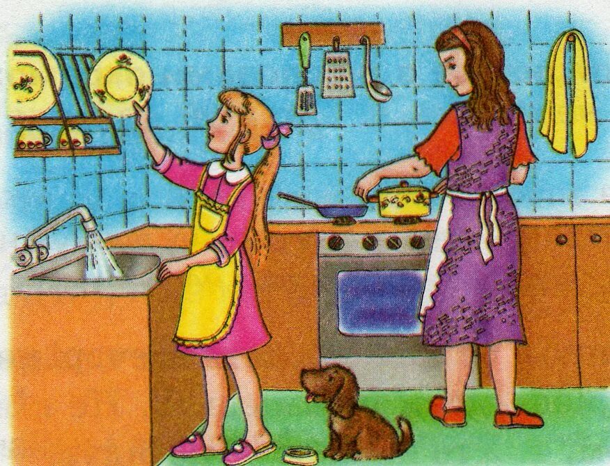 Наташа помогала маме. Сюжетная картина мытье посуды. Помогаем маме. Картина мама моет посуду. Сюжетная картина посуда.