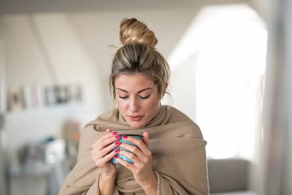 Women Bathe in Cold. Sick woman. Blowing Coffee. A woman looking after the sick.