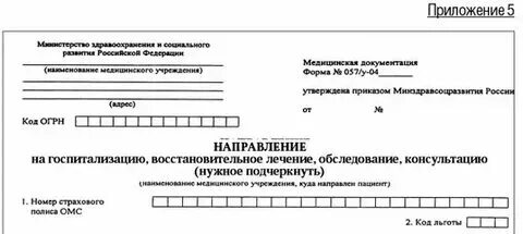 Направление на госпитализацию 057 у срок действия