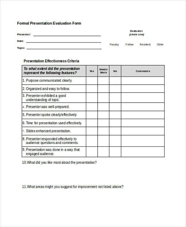 Presentation forms. The form for evaluation of the presentation. ceo performance evaluation. kpmg evaluation forms. evaluating a presentation.