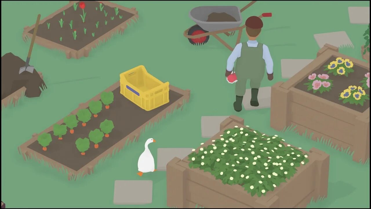 Untitled goose как заставить садовника надеть шляпу. Игра гусь и садовник. untitled goose game садовник. игра симулятор гуся. игра с гусем и садовником.