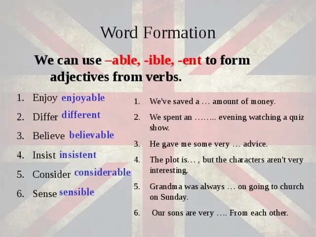 Суффиксы able ible Ent. Английские слова с суффиксом ible. Прилагательные с суффиксом able в английском языке. Word formation. Be also able to