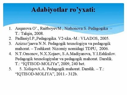 Adabiyotlar ro yxati