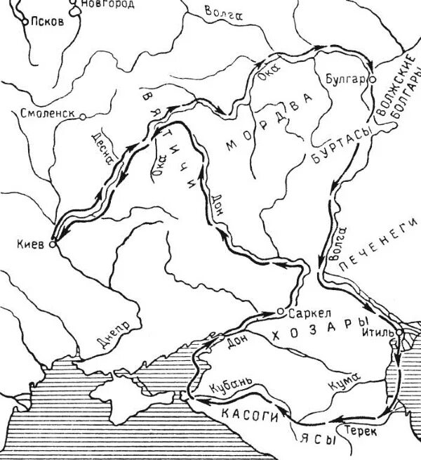 Походы киевских князей контурная карта 6 класс