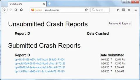 Error report crash report