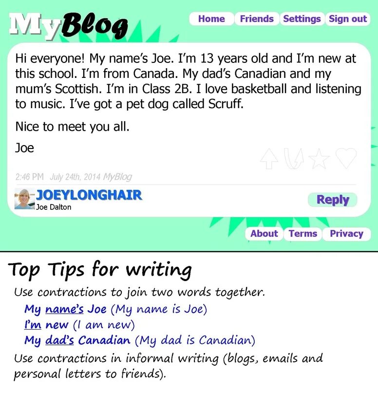Write your blog post. How to write a blog post. writing a blog. a blog post ready examples. introducing yourself teenagers.