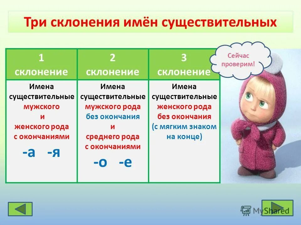 1 склонение существительных 5 класс