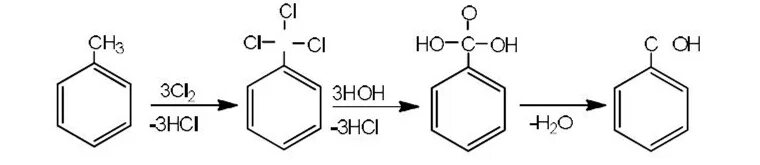 Резонансные структуры бензойной кислоты. Получение бензойной кислоты из толуола. Нитрил бензойной кислоты. Синтез бензойной кислоты.