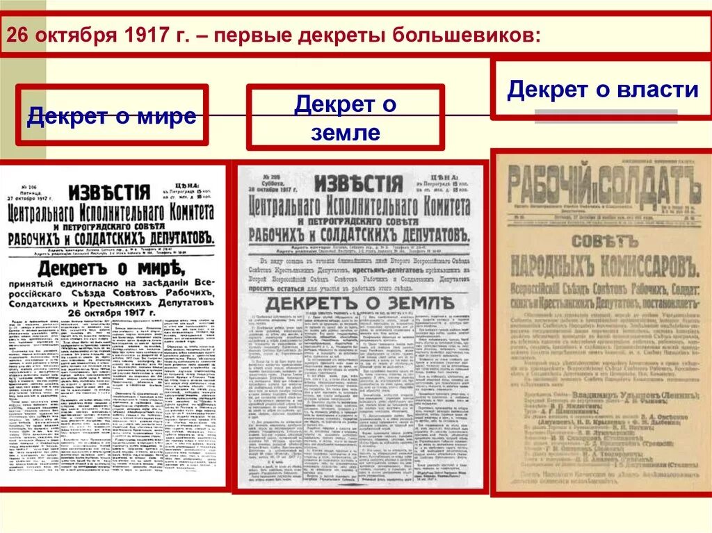 Раскройте значение первых декретов власти. Декреты Большевиков 1917-1918 таблица. Декрет о власти 1917 26 октября. Октябрьская революция 1917 декрет о мире. Первые декреты Большевиков 1917 таблица.