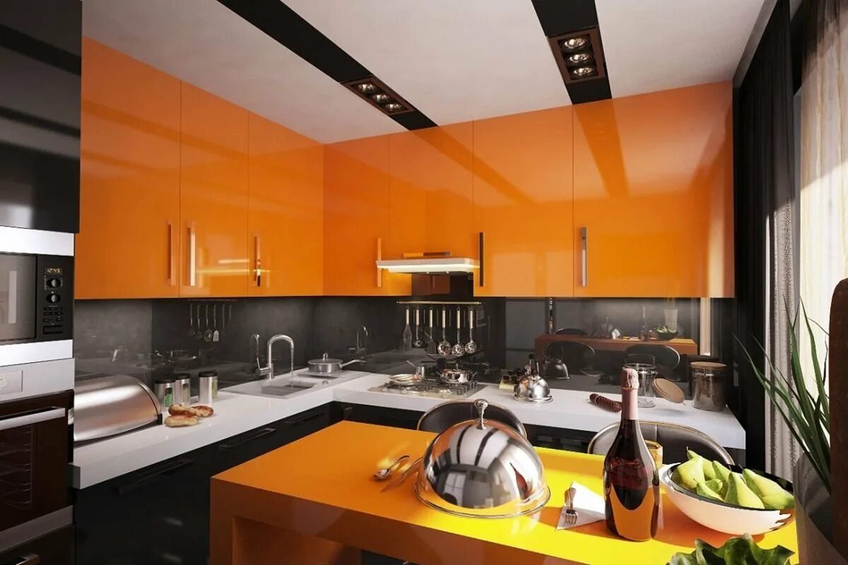 Black and Orange Kitchen Interior Design