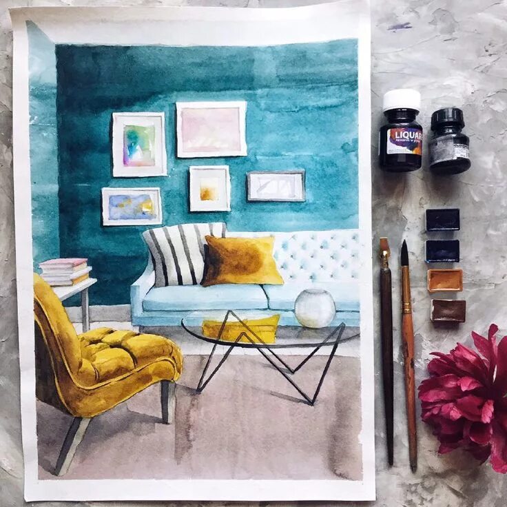 Интерьер иллюстрация. Интерьер комнаты акварелью. Акварельный набросок интерьера. Интерьер акварелью. Эскиз интерьера.