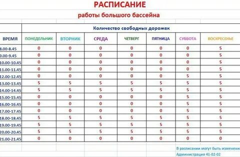 Расписание большого бассейна