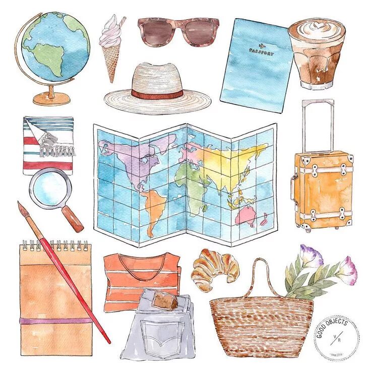 Objects get last. Скрапбукинг идея туризм. illustration objects.