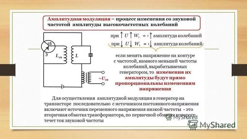 Модуляция генератора. Принцип амплитудной модуляции. Амплитудная модуляция схема. Схемы реализации амплитудной модуляции на транзисторе. Амплитудная модуляция процесс изменения амплитуды.