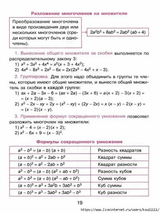 Примеры разложения на множители 8 класс Презентация разложение на множители