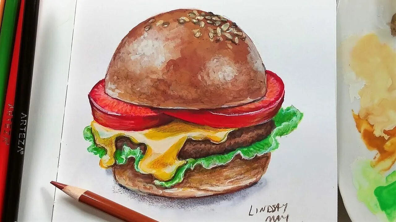 Гамбургеры пошагово. Картинки бургера для срисовки. Рисунок в скетчбуке бургер маркерами. Бургер с фломастерами. Бургер скетч.