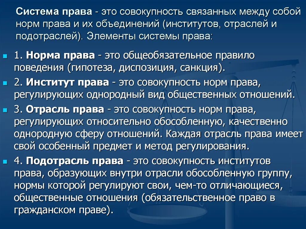 Правом считают. Система права. Система законодательства отрасли права. Правовая норма в системе права. Элементы системы норм права.