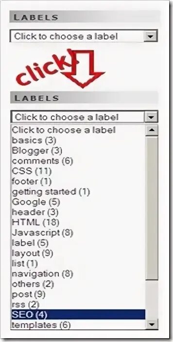 Dropdown Label list menu. Label html. Label js. Label click