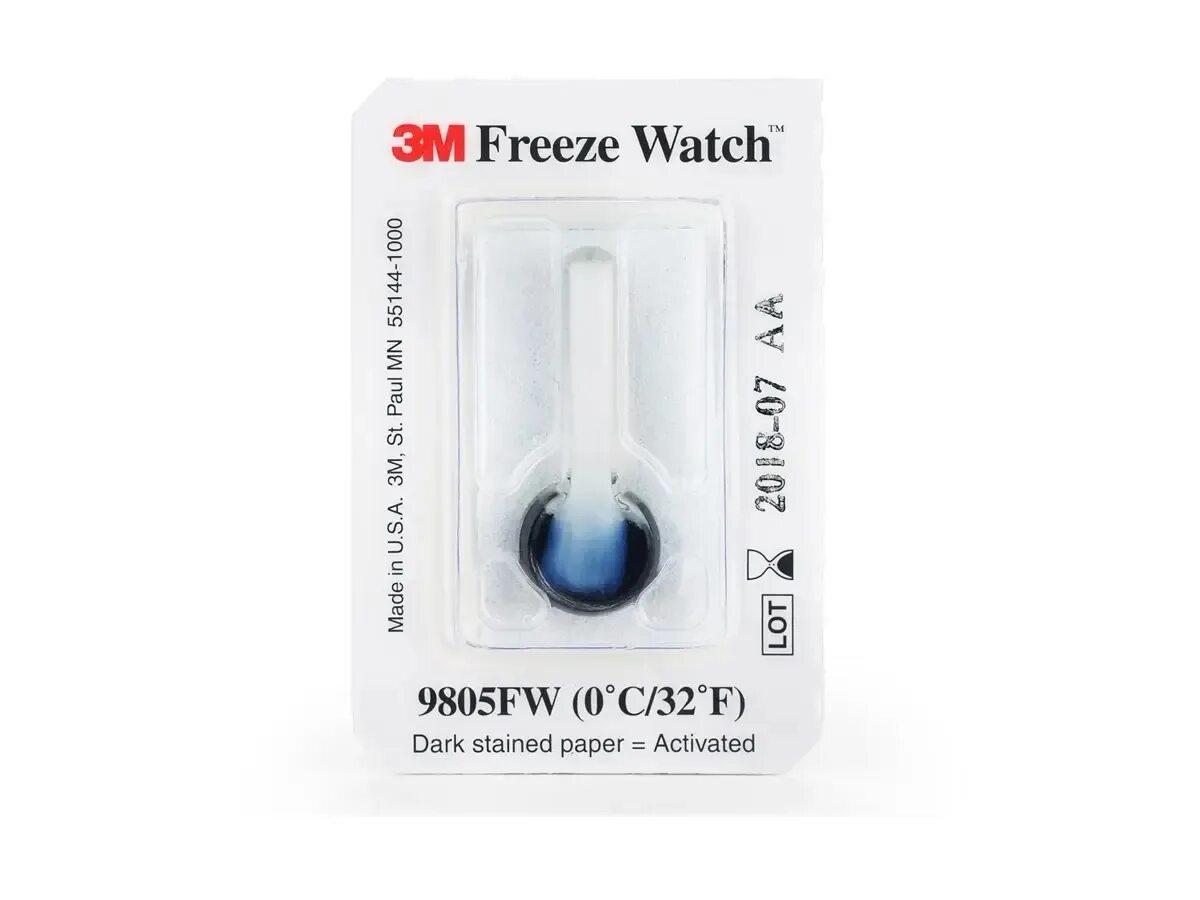 TM Freeze. Термометры и термоиндикаторы. Индикатор для контроля понижения тепературы 3m™ Freeze watch™ 0oc. 3m Freeze watch сработал.
