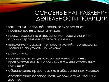 Каковы основные направления деятельности полиции кратко