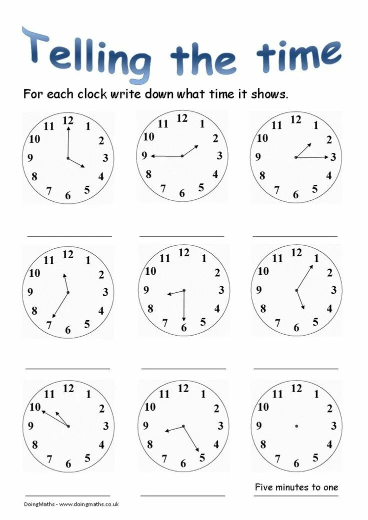 Telling the time worksheet