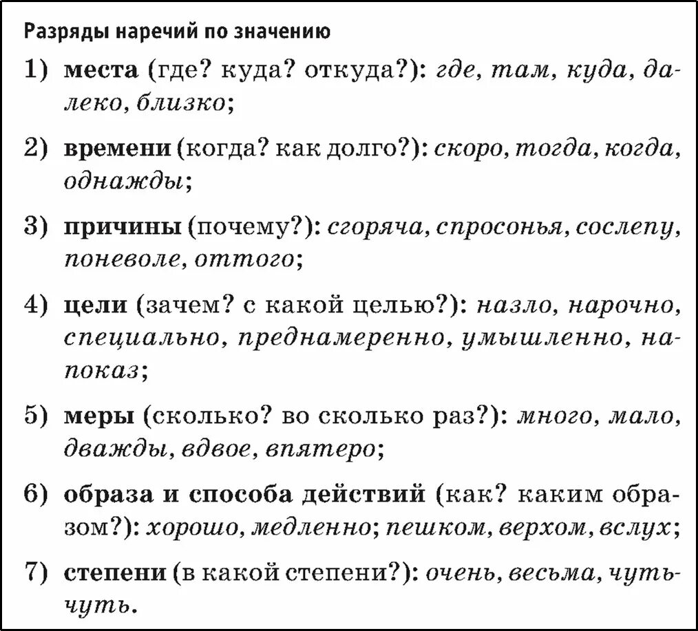 6 разрядов наречий. Разряды наречий по значению таблица с примерами. разряды наречий егэ.