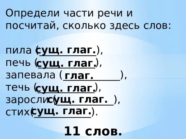 Определи части речи и посчитай сколько здесь слов. Определи части речи и посчитай сколько здесь слов пила. Стих (сущ., глаг.). Тексты с сущ и глаг.