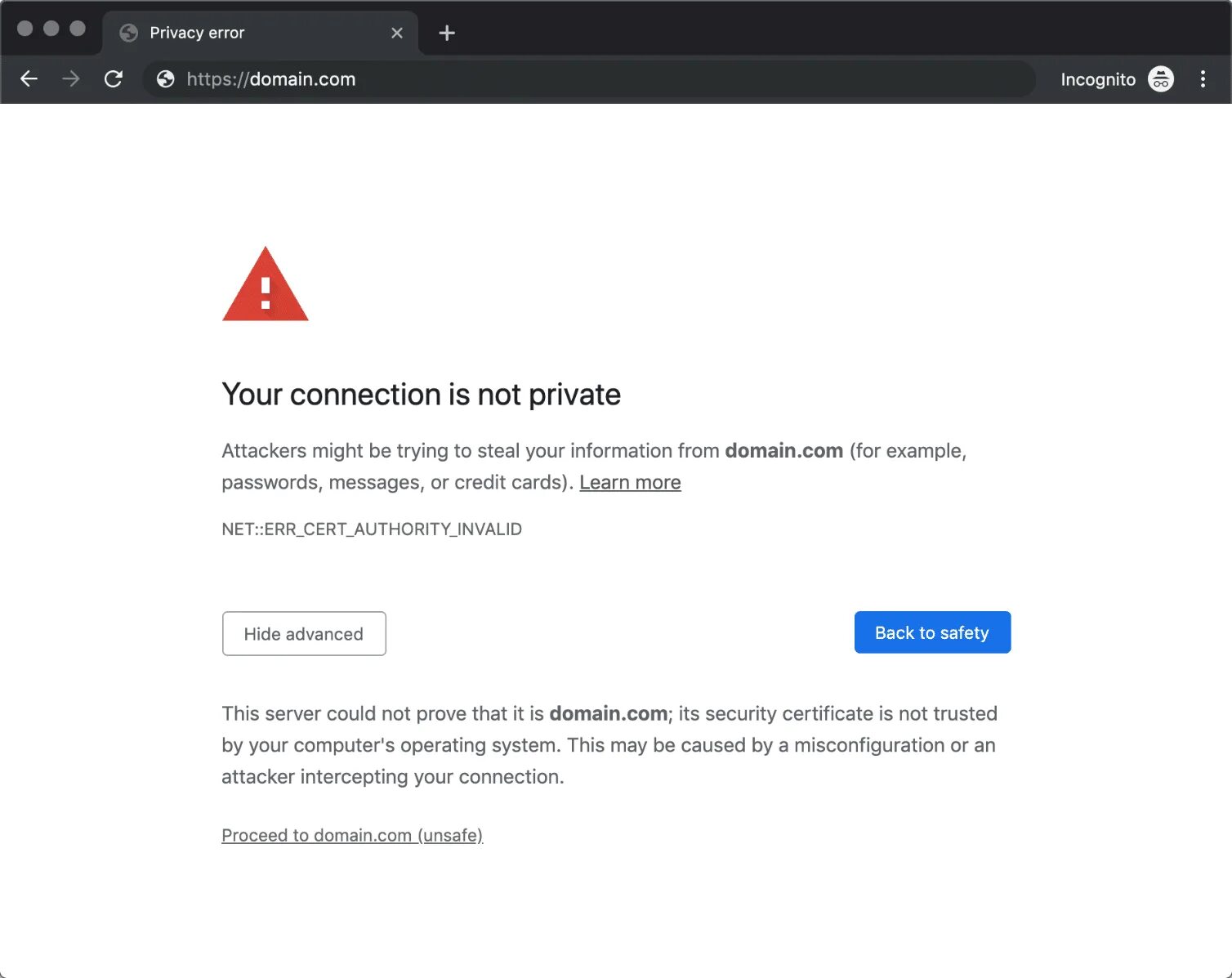 Ошибка сертификата https. Err_Cert_Authority_Invalid. Your connection is not private. Ваше подключение не является приватным. Сертификаты гугл хром.