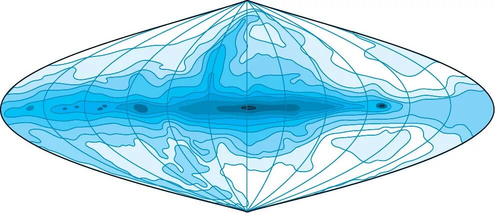 Распределение интенсивности радиоизлучения по небу. Спиральная структура Галактики по радиоизлучению. Спиральная структура. Нейтральный водород. Водородные волны
