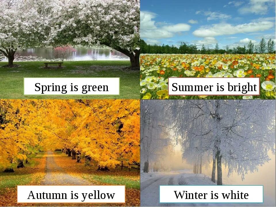 Английский язык лето любимое время года. Spring is Green стихотворение. Spring is Green Summer is Bright autumn is Yellow Winter is White.