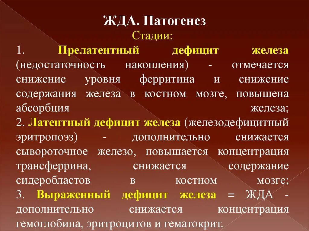 Патогенез железодефицитной анемии. Этапы развития железодефицитной анемии. Стадии развития железодефицитной анемии. Стадии жда.