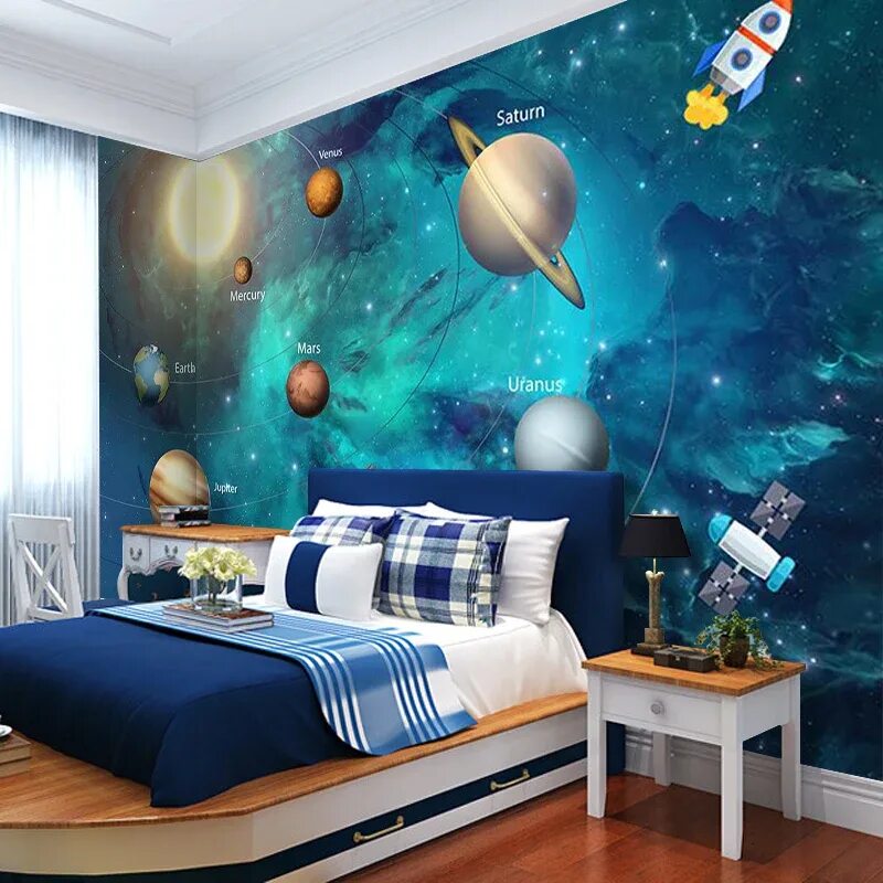 Space interior design - stars of living rooms, planets and galaxy in the house. 