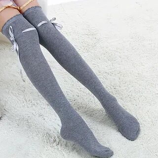 New Women Over Knee stockings high thigh Bow decoration Cotton Cute Stockin...