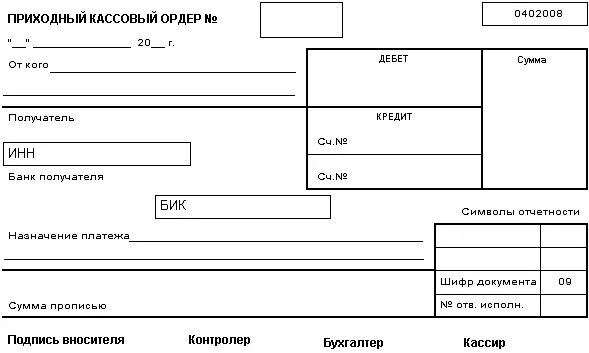 Реквизиты расходно кассового ордера
