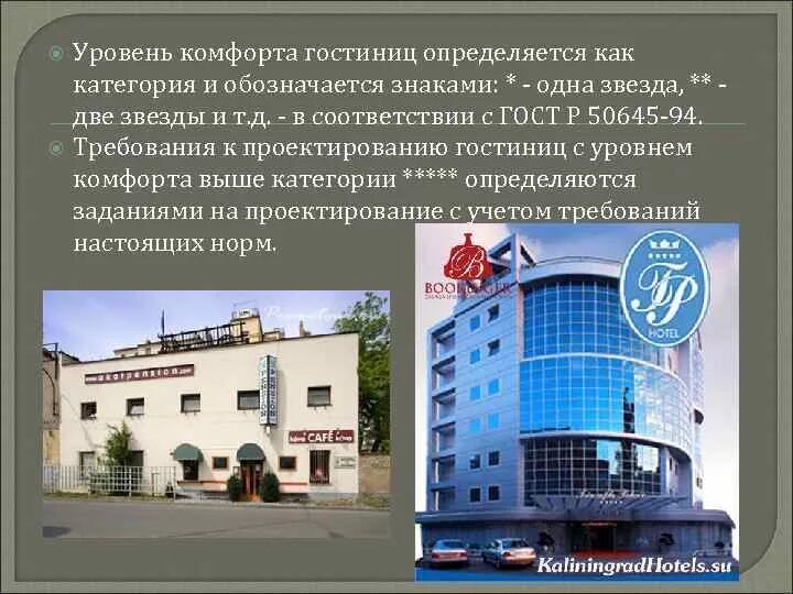 Уровень комфорта гостиниц