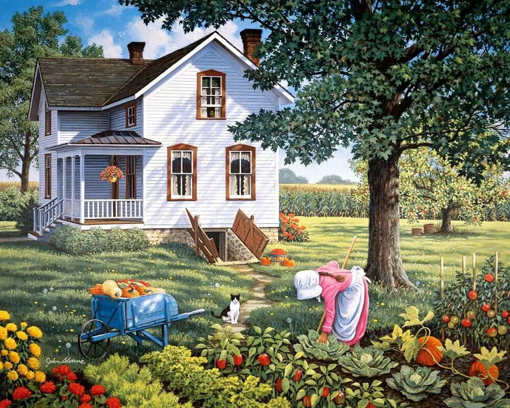 И дом и сад и сын. Джон слоан художник. американский художник john sloane. художник джон слоан картины. деревенский домик.