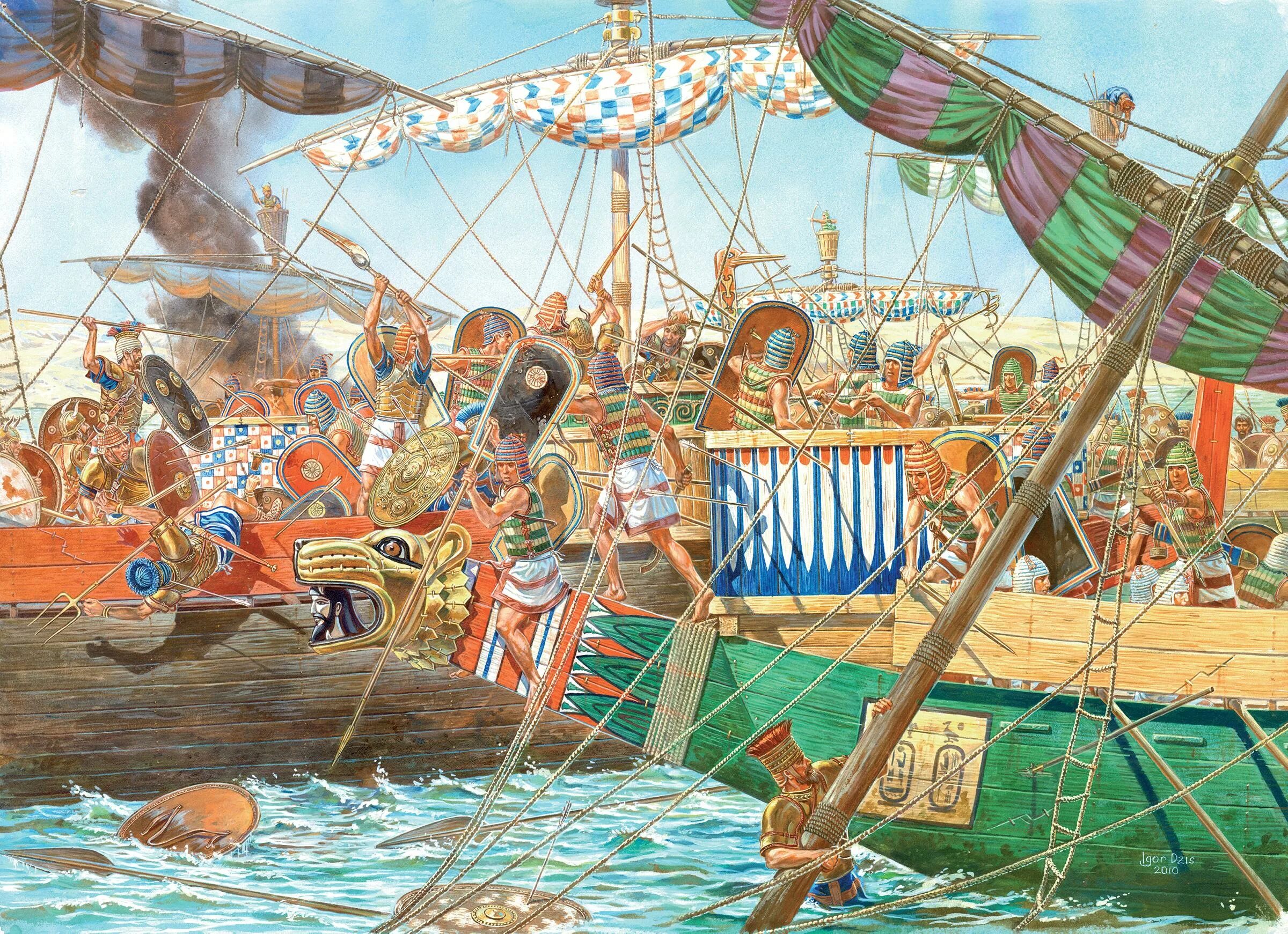Картины Игоря Дзысь. Морское сражение при Аргинусских островах (406 год до н. э.). Финикийцы пираты. Флот игоря