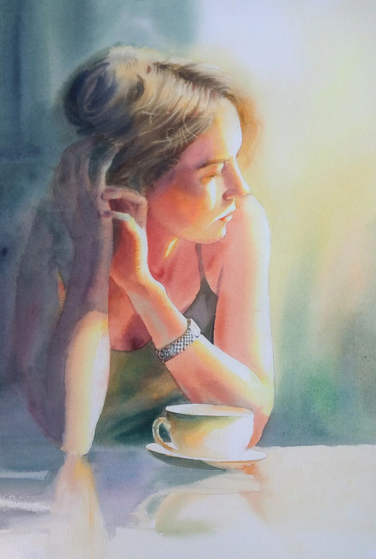 Клава была простая добрая умелая одинокая девушка. Утренний кофе живопись. Женщина акварель. Утро живопись. Утренний портрет.