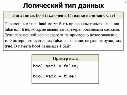 Логический тип данных пример