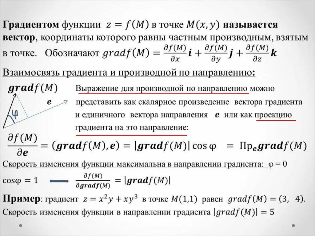 Найти скорость изменения функции в точке. Производная по направлению. Градиент скалярной функции. Производные по направлению функции нескольких переменных. Градиент для функции u=f(x,y,z). Производной по направлению функции в точке.