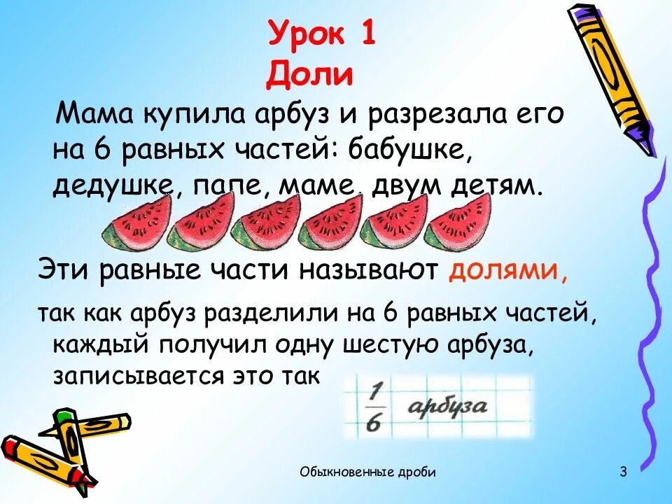 Презентация на тему доли. Тема урока доли. Доли 3 класс. Математика тема доли. Мама купила 6 м